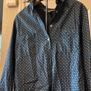 LOFT Blue Patterned Button-Up Top